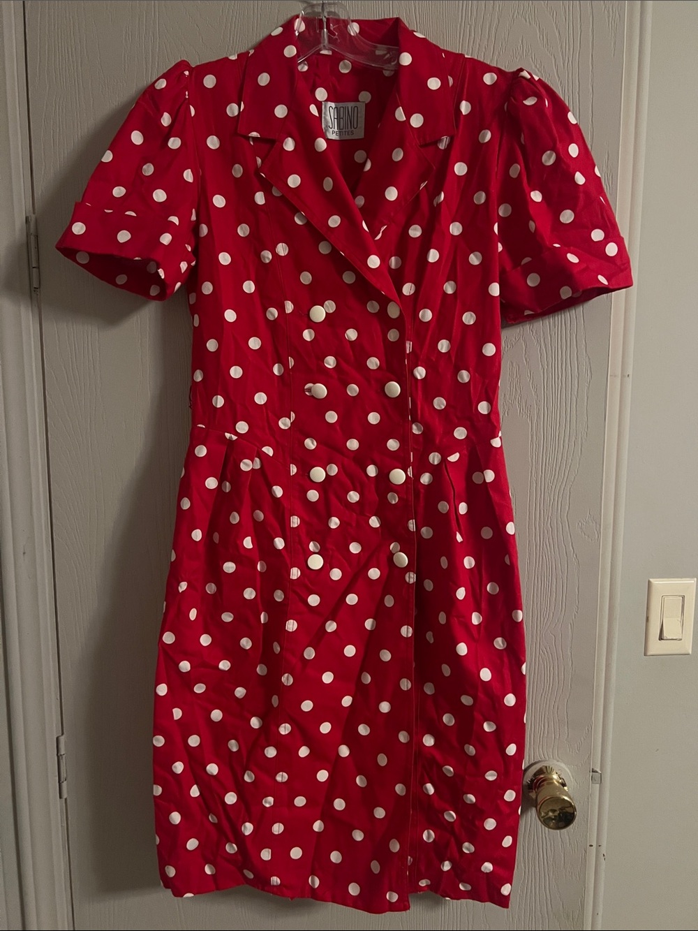 Vintage Sabino‎ Petites Double Breasted Red Polka Dot 100% Cotton Dress Size 6